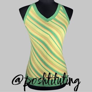 Y2K Vtg DKNY Jeans Halter Striped Green and Yellow Top sz S/M